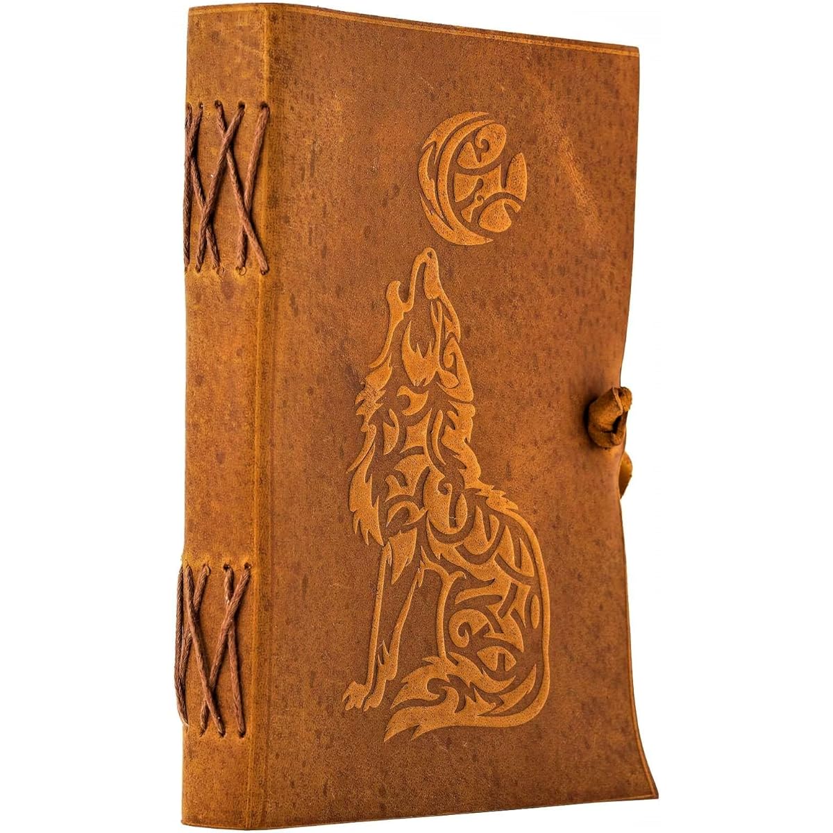 Urban Leather Howling Wolf & the Celtic Moon Embossed Rustic Vintage Leather Travel Journal for Men and Women Writing Sketchbook Scrapbook Writing Notebook for Him and Her - Thick Unlined Paper