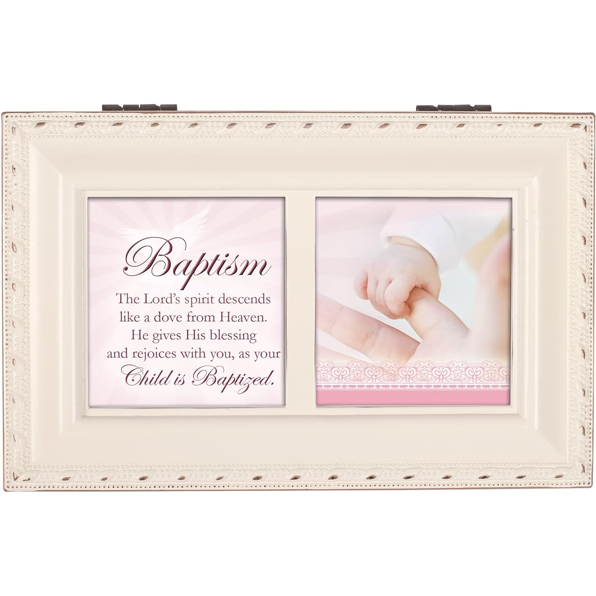 Child Baptized Baby Girl Small Ivory with Gold Trim Jewelry Music Box Plays Jesus Loves Me