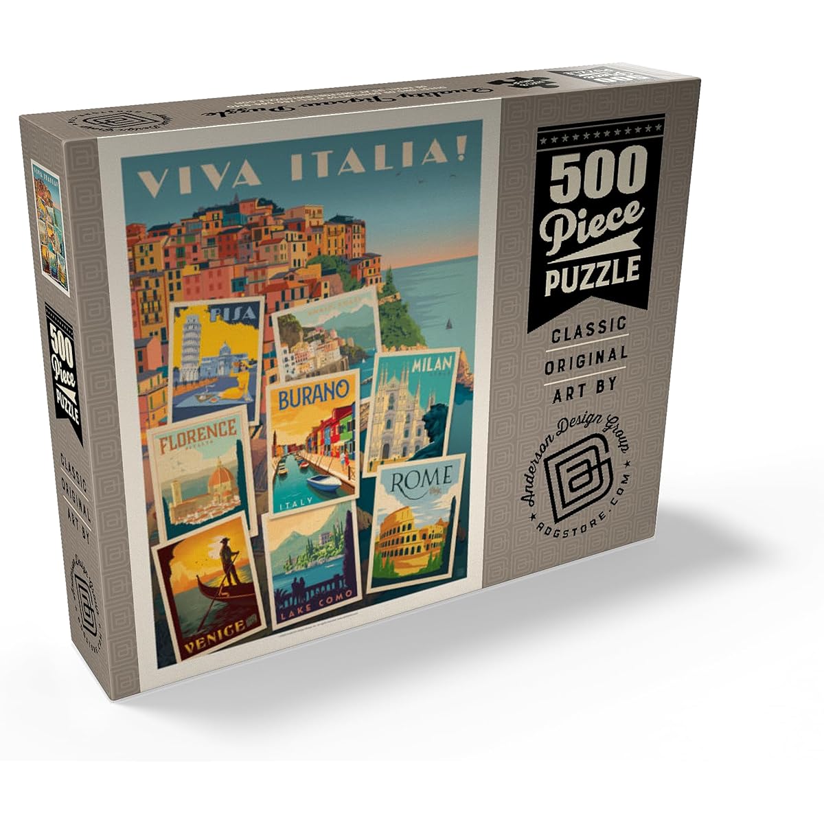 Italy: Viva Italia! Collage, Vintage Poster - Premium 500 Piece Jigsaw Puzzle for Adults