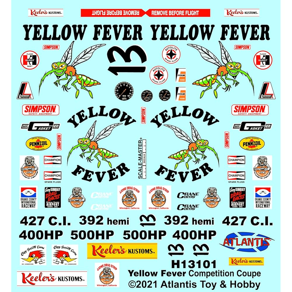 Atlantis Model 1/25 Keelers Customs Yellow Fever Dragster Plastic Model ATLAMC13101 Molding Color