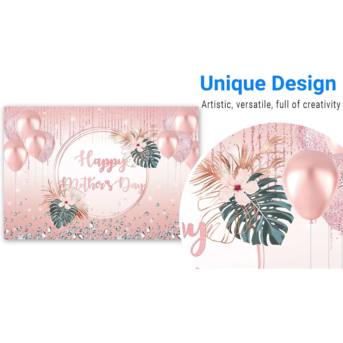Funnytree 82" x 59" Rose Gold Happy Mother's Day Party Backdrop I Love Mom Pink Glitter Photography Background Thanks Mama Women Queensday Balloon Cake Table Decoration Banner Photo Booth