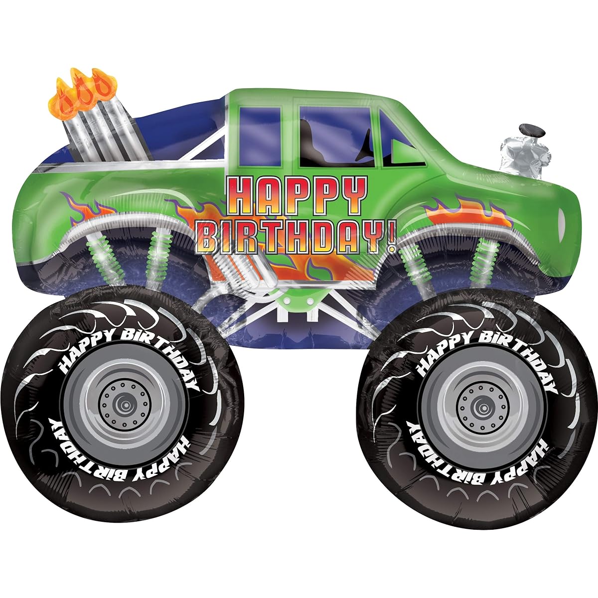 Mayflower Monster Truck Rally 4th Birthday Party Supplies 16 Guest Decoration Kit with Green and Red Monster Truck Balloon Bouquet
