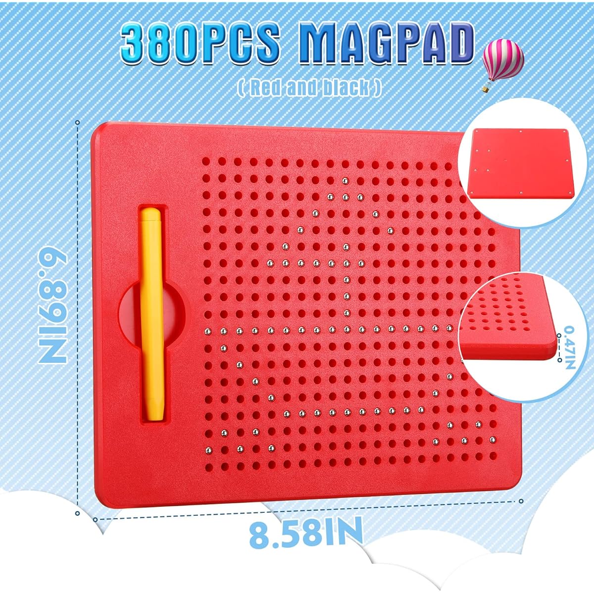 Magnetic Drawing Board for Toddlers with Drawing Stylus, 380 Bead Magnet Tablet Pad, Erasable and Reusable Writing Play Board, Stem Magnets, Educational Playset, Open-Ended Learning Kit (4 Pack)