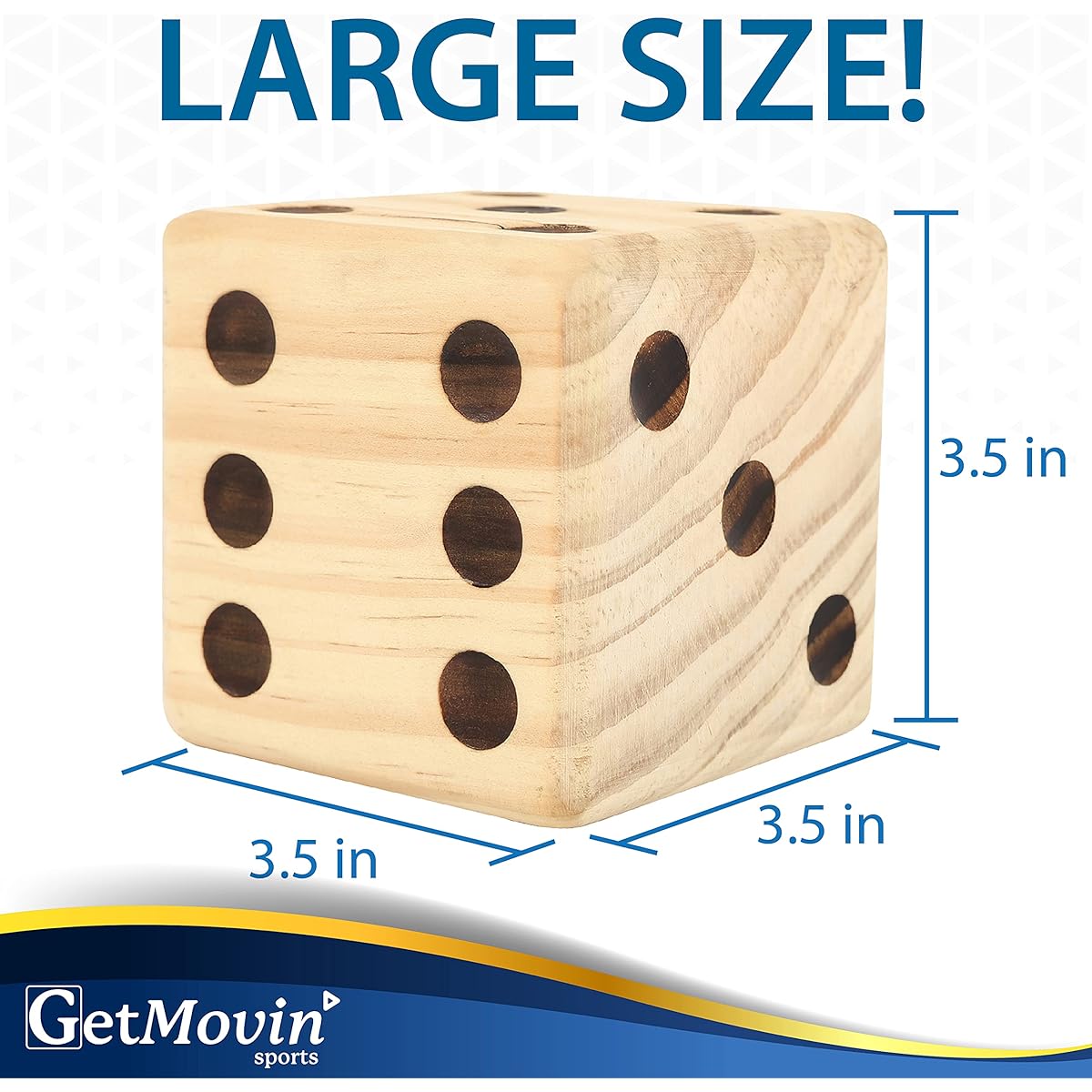 GETMOVIN SPORTS Giant Wooden Play Dice Set with Rolling Bucket and Scorecards - Outdoor Lawn and Yard Game - Includes 6 Dice, Dry Erase Scorecards, Markers, Rolling Bucket and Carry Bag (3.5" Dice)