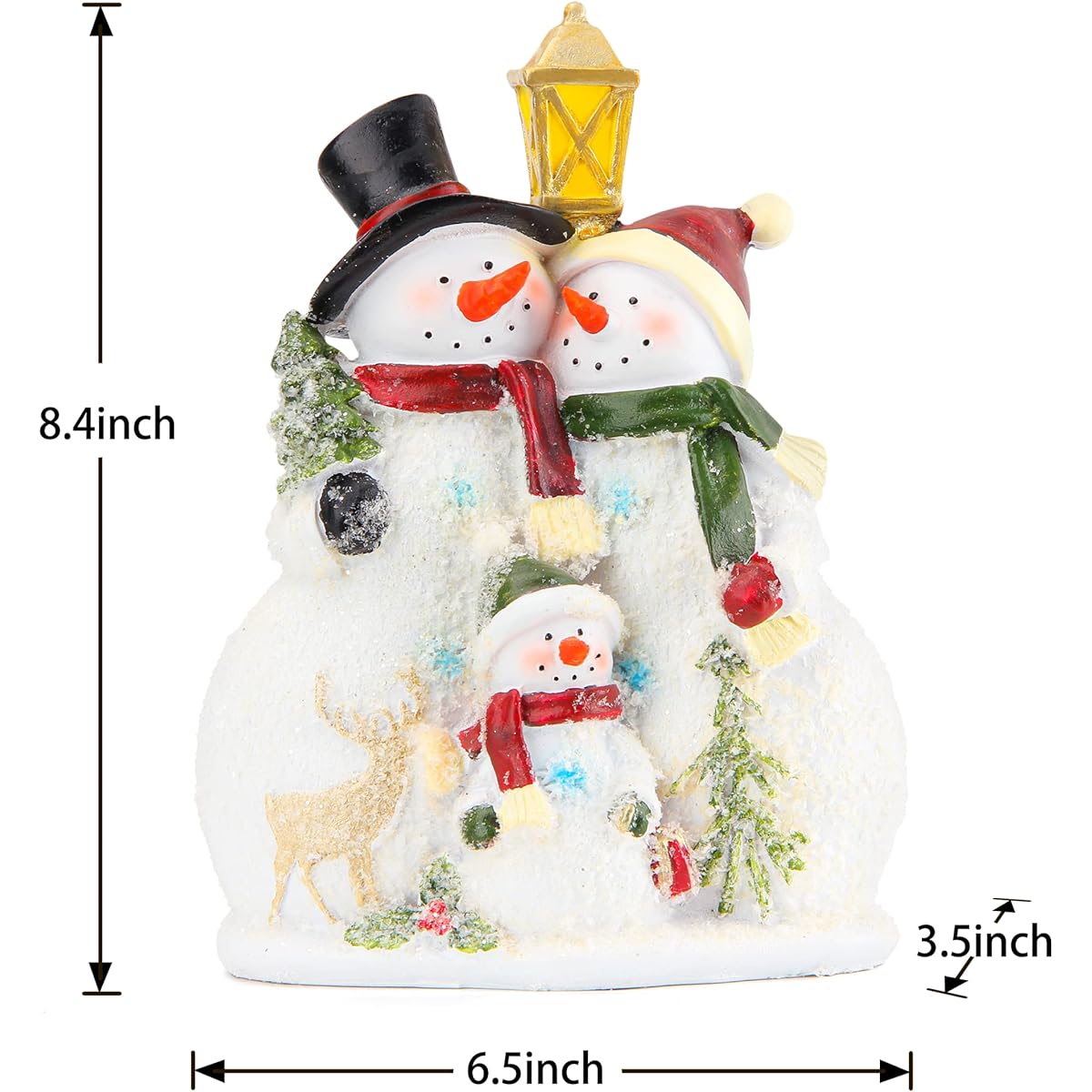 Snowman Statue with LED Lights Christmas Decorations Xmas Decor Shelf Fireplace Mantle Table Winter Holidays Home Decor Accents Frosty Snowman Family Figurine Battery Operated Timer Gift
