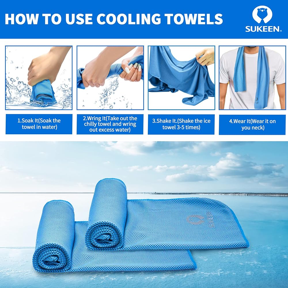 Sukeen Cooling Towel 100x30cm Sweat Towel Cooling Towel for Neck and Head Soft Highly Breathable Cooling Towel for Activities like Yoga, Golf, Gym, Camping, Running, Workout