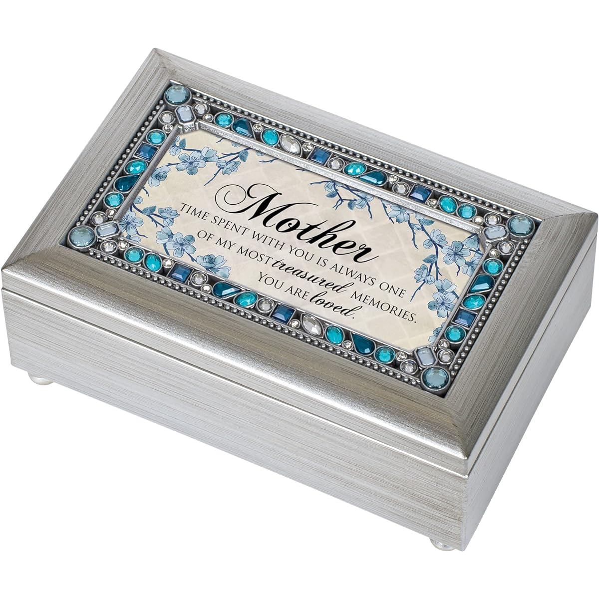 Cottage Garden Mother Time Treasured Loved Blue Jewel Silver Tone Petit Music Box "Wind Beneath My Wings"