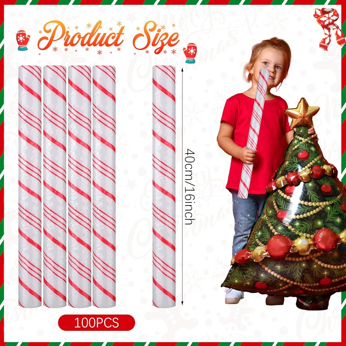 Hiboom 16" Candy Cane Christmas Glow Sticks Flashing Candy Cane 3 Lighting Modes LED Foam Cheer Sticks Lighted Candy Cane for Christmas Party Wedding Dance Props for Kids Adults 100pcs