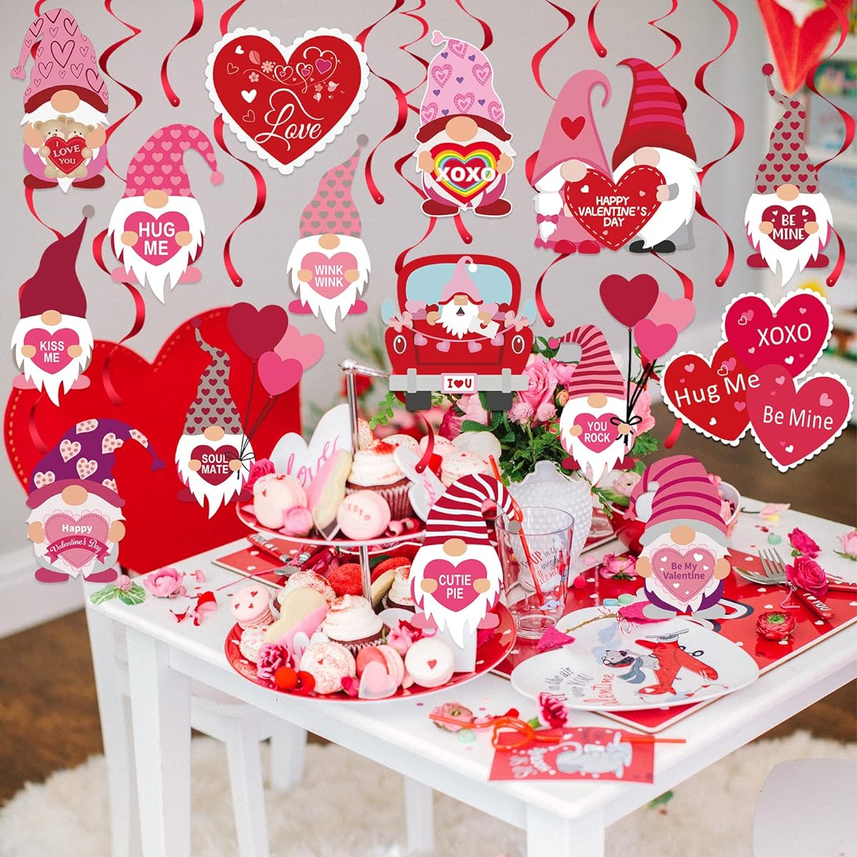 30pcs Valentine's Day Gnome Decorations Valentine's Day Hanging Gnome Decorations Valentine's Day Hanging Swirls Happy Valentine's Day Wedding Anniversary Party Supplies