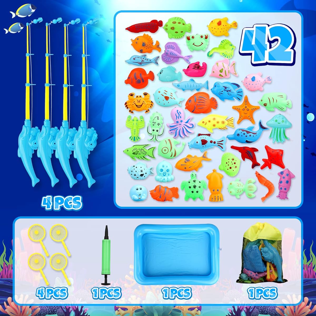 TOY Life 4 Player Magnetic Fishing Game for Kids Ages 3-5 with Fishing Pole for Toddlers Magnetic Fishing Toys for Toddlers Kids Bath Toys Outdoor Pool Water Toys Ages 4-8 Baby Fishing Toys