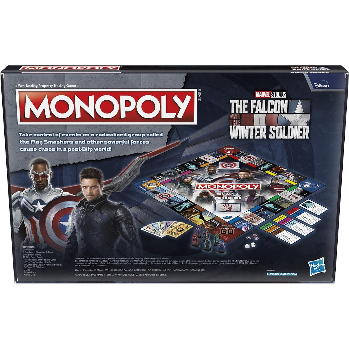 Monopoly: The Falcon and the Winter Soldier Edition Board Game by Marvel Studios for 2-6 players, ages 14 and up.