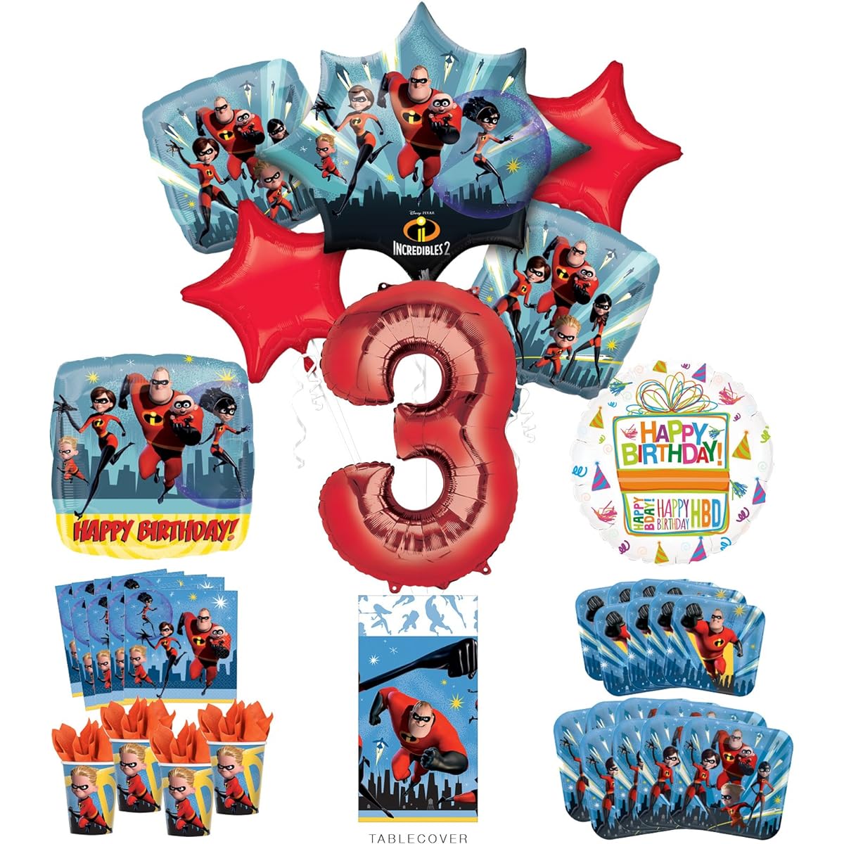 Incredibles Party Supplies 8 Guests 3rd Birthday Balloon Bouquet Decorations