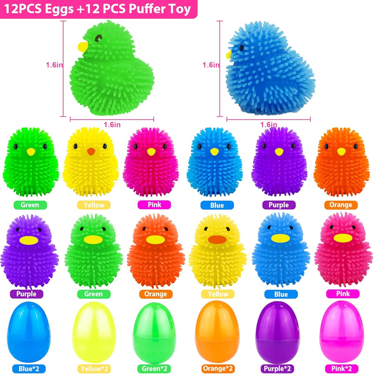 12 Pack Easter Egg Fidget Animal Stress Balls Party Favors