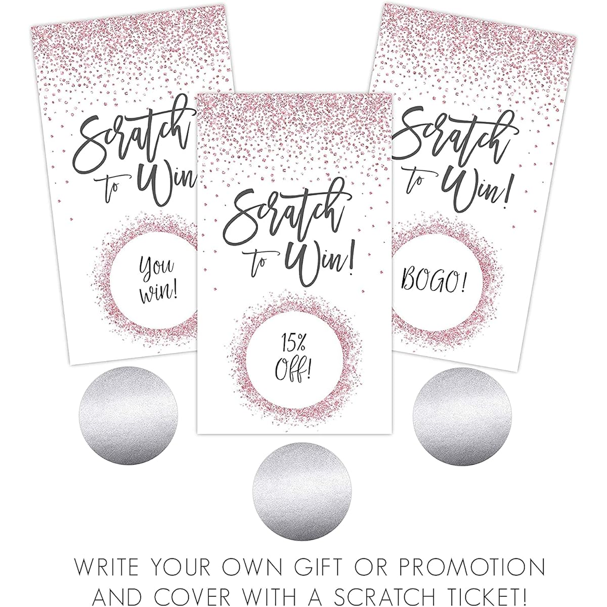 Pink Blank Gift Certificate Scratch Off Cards Vouchers Holiday Christmas Birthday Small Restaurant Spa Beauty Makeup Hair Salon Wedding Bridal Baby Shower Souvenir Game