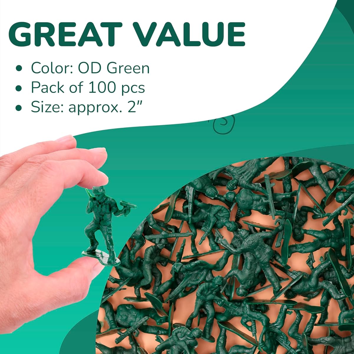 Entervending Army Men's Action Figures - 2" Little Soldiers for Boys - 100 Pieces Green Army Soldiers Toy Set - Military Toys - Army Party Decorations