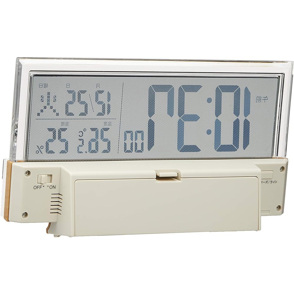 Seiko Clock Table Clock Alarm Clock Radio Digital Calendar Temperature and Humidity Display See-through LCD Light Brown Wood Grain Pattern Body Size: 10.7 x 19 x 4.1 cm SQ782B