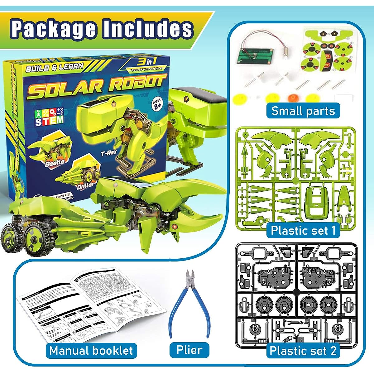 Dinonano Dinosaur STEM Solar Robot Toy for Kids - 3 in 1 Building Game Educational Science Coding Engineering Kit for Boys Ages 5 6 7 8 12 STEM Toys Dinosaur Gifts School Family Creative Activities