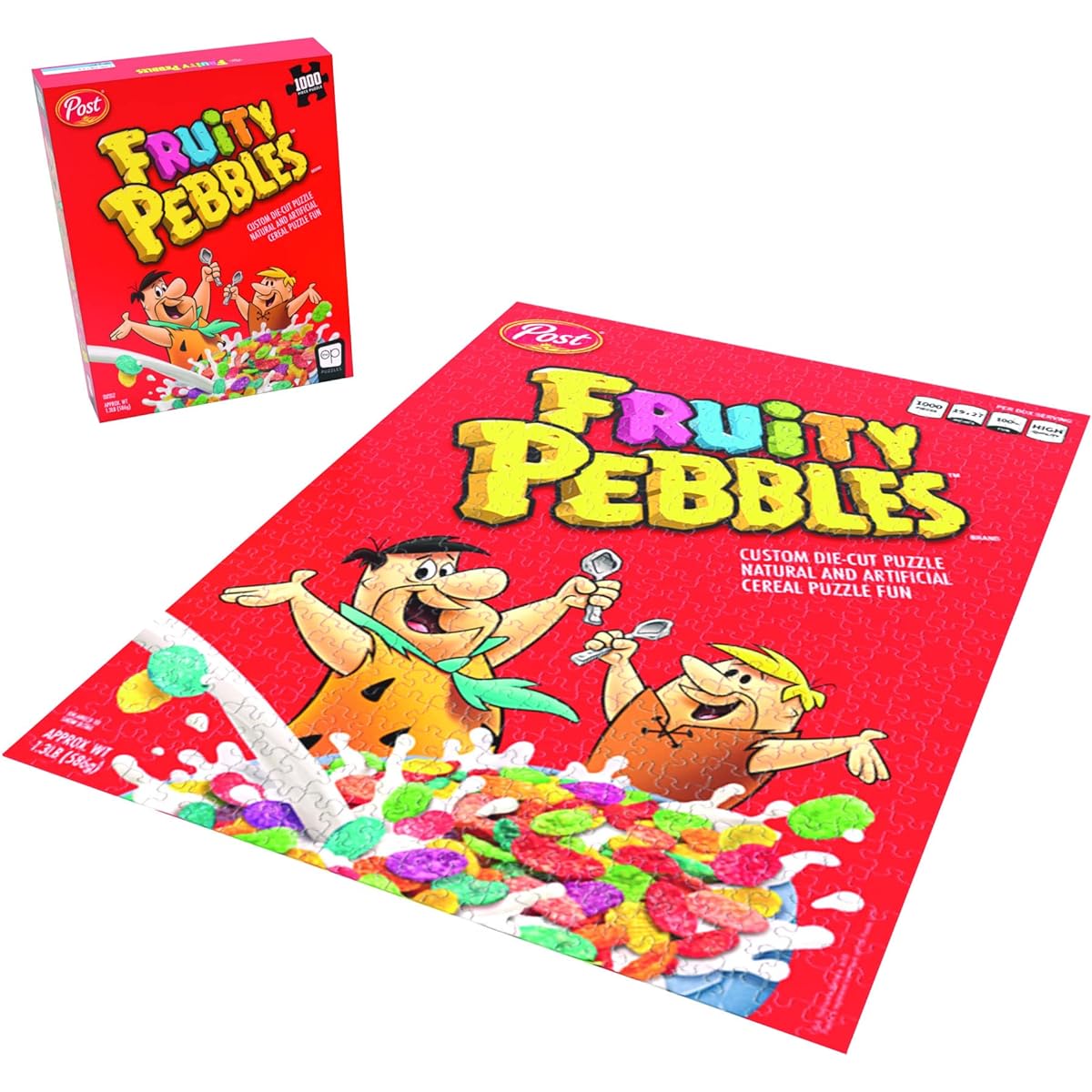 Fruity Pebbles 1000 Piece Jigsaw Puzzle | Collectible Puzzle Classic Kids Cereal Box Fred Flintstone Barney Rubble | Officially Licensed After Breakfast Cereal Puzzle & Merchandise