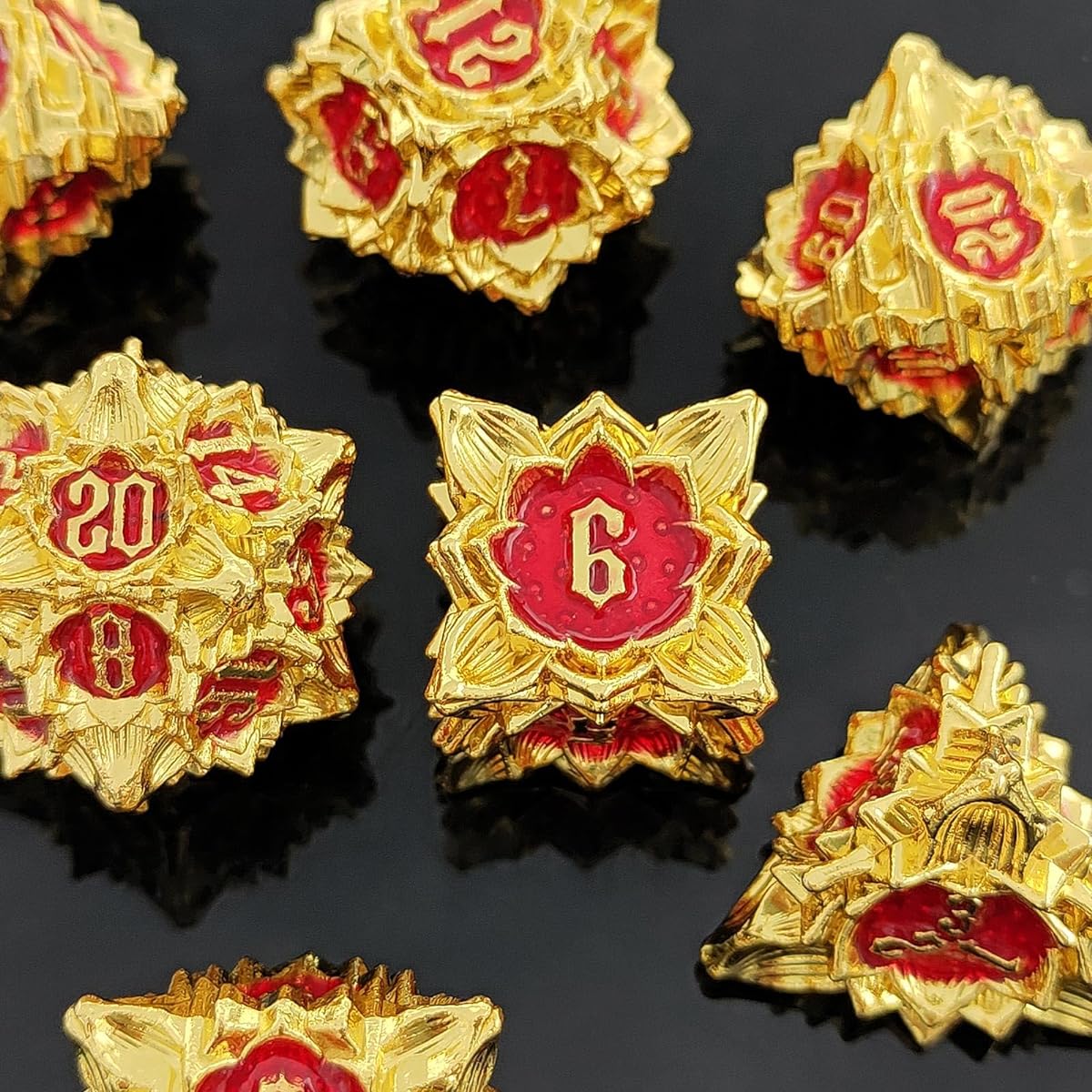 GIUADKXD Metal Dungeons and Dragons DND Dice Set with Dice Bag and Organizer MTG Gifts D&D Multi-Surface Large Dice Accessories RPG Role Playing Tabletop Games D20 D12 D10 D10% D8 D6 D4 Gold and Red