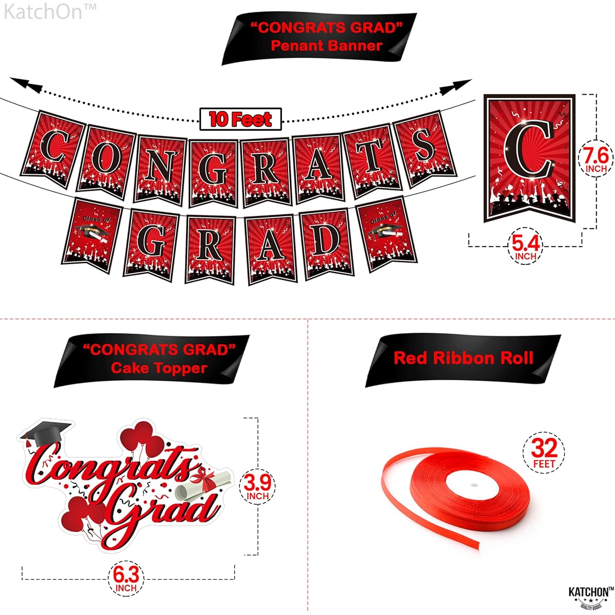 Congrats Grad Banner Cake Black & Red