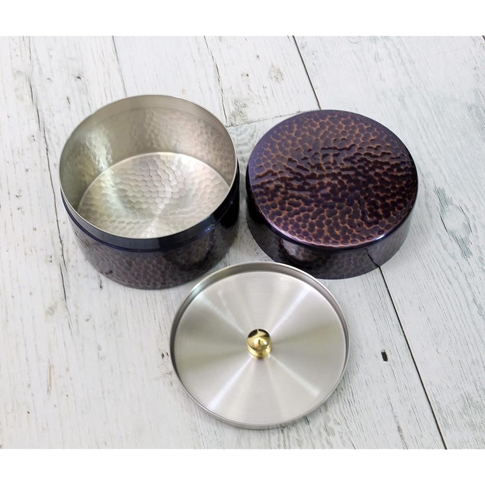 Shinko Metal Shinkodo Made in Japan Pure Copper Purple Finish Hammered Tea Caddy (Medium) Gift Wrapping Specification
