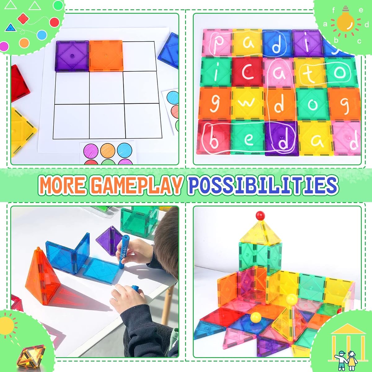 Magnetic Tiles Beginner Set Toddler Toys, Girls & Boys Toys, Sensory Toys for Toddlers 3-4, Magnetic Blocks for Kids Age 3-5 4-8, Kids Toys Encourage Kids Creativity & Develop Fine Motor Skills