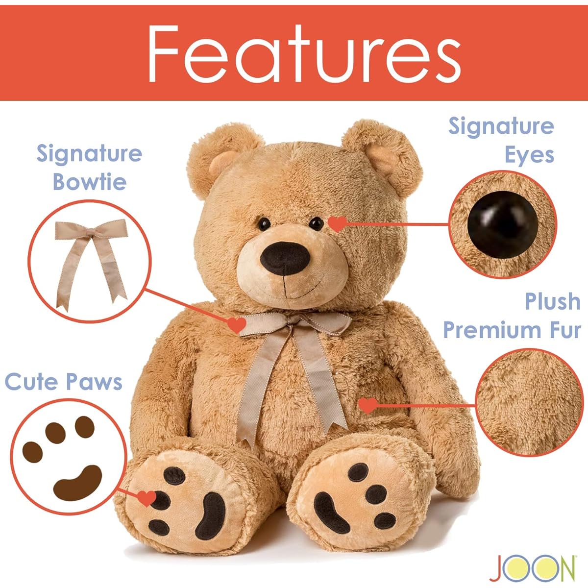 JOON Huge Teddy Bear With Ribbon, Tan