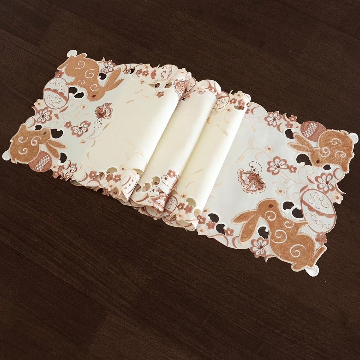 Grelucgo Embroidered Country Farmhouse Brown Bunny Table Runner for Easter (14x68 inches)