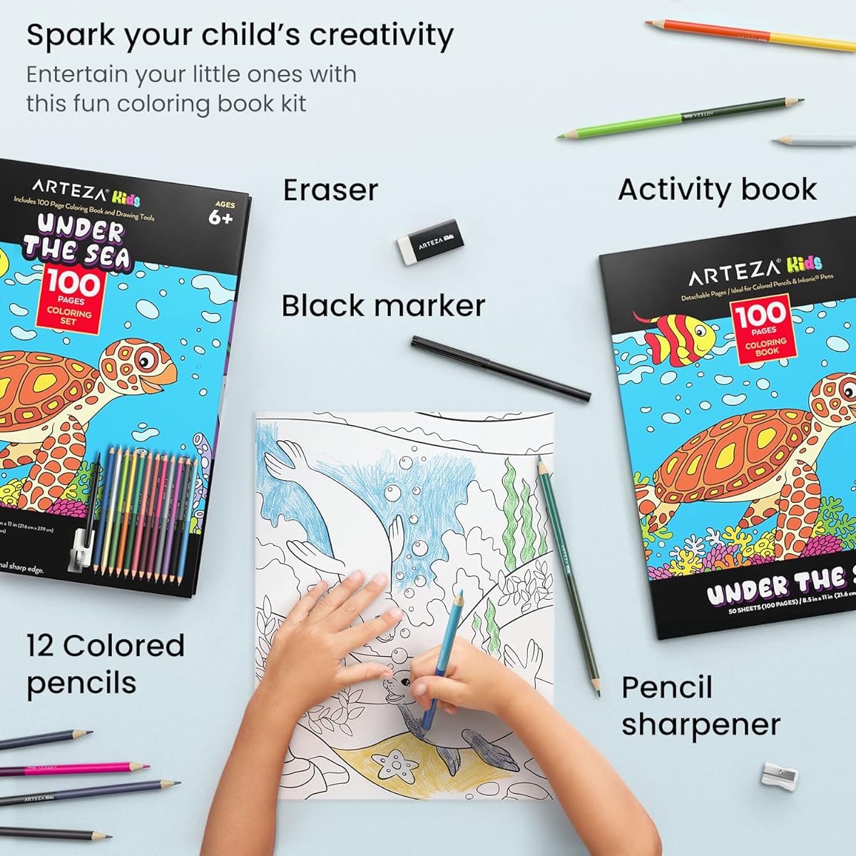 Arteza Kids Water Animals Coloring Kit