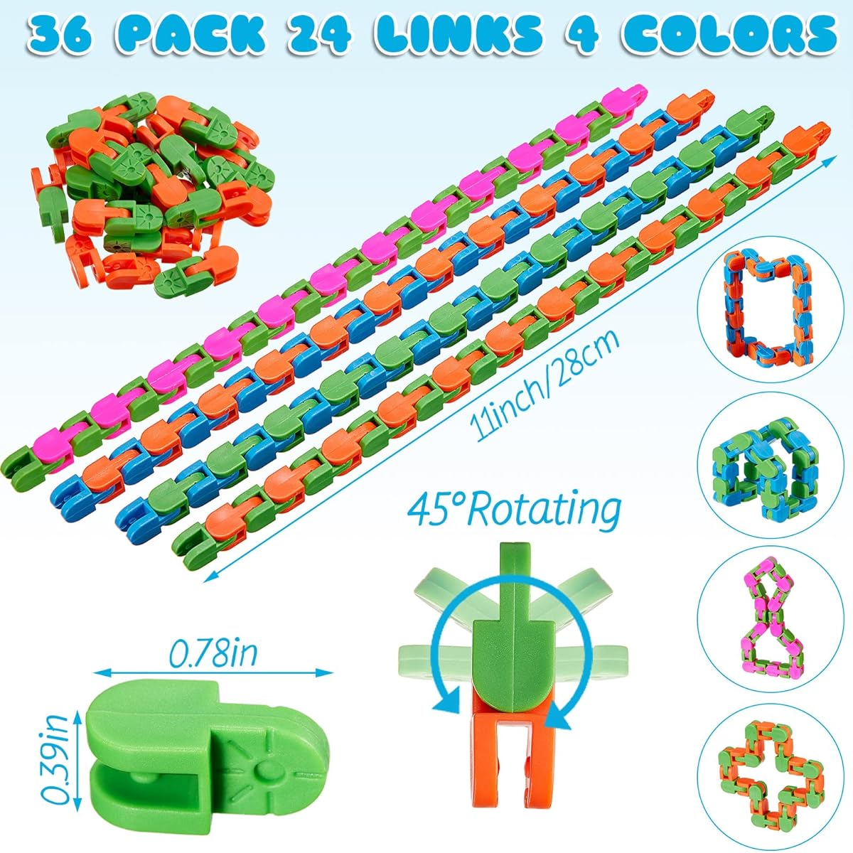 36 Pack Wacky Tracks Fidget Toys 24 Links Snake Fidget Toys for Kids Sensory Click Fidget Toys for Children Adults ADHD Stress Relief Keep Your Fingers Busy and Focused
