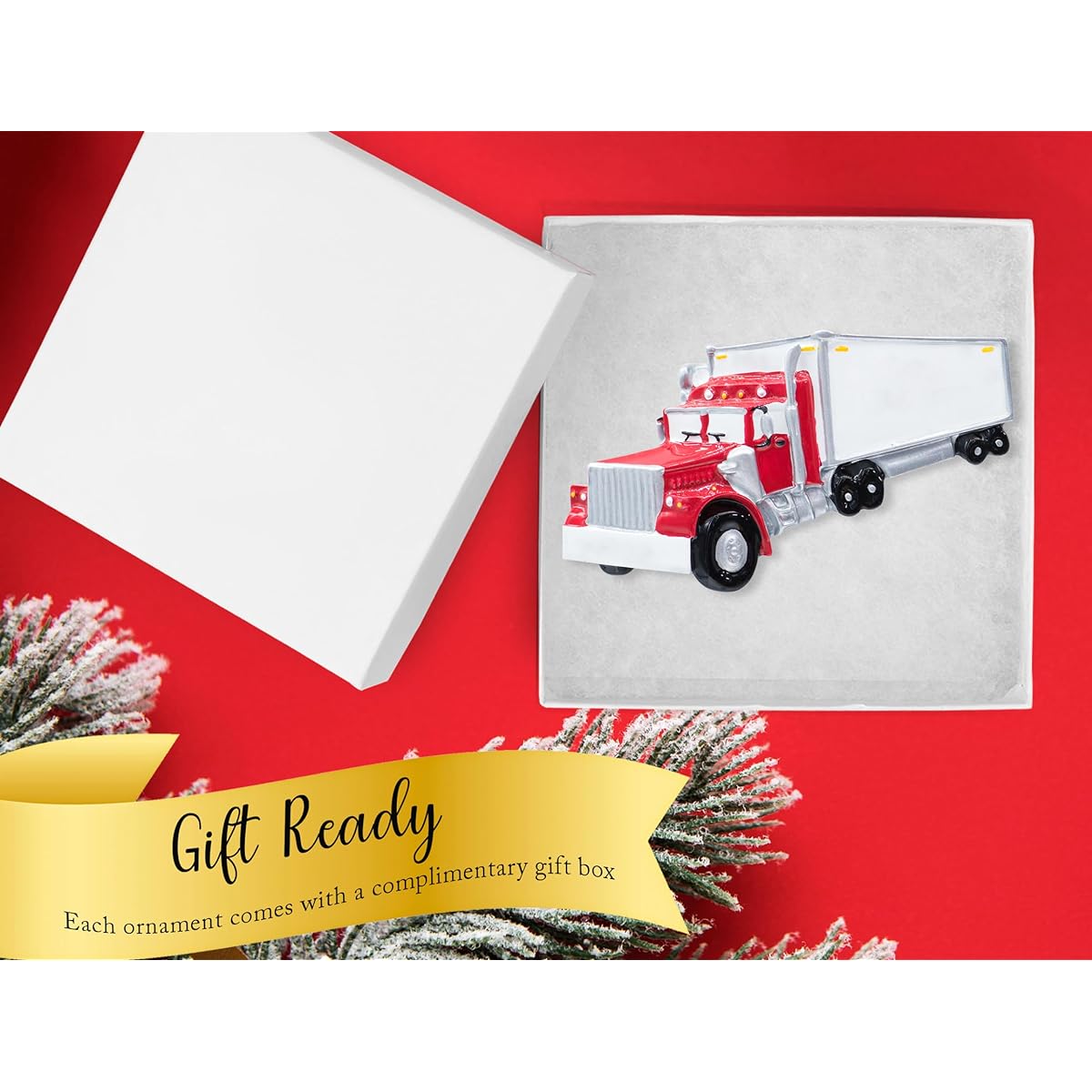 UniqXmas Personalized Semi Truck Christmas Ornament 2023 - Free Customization | Red Semi Trailer Truck Cargo Truck Carrier Transport Vehicle for Christmas Tree | Unique Keepsake - Custom Name & Year