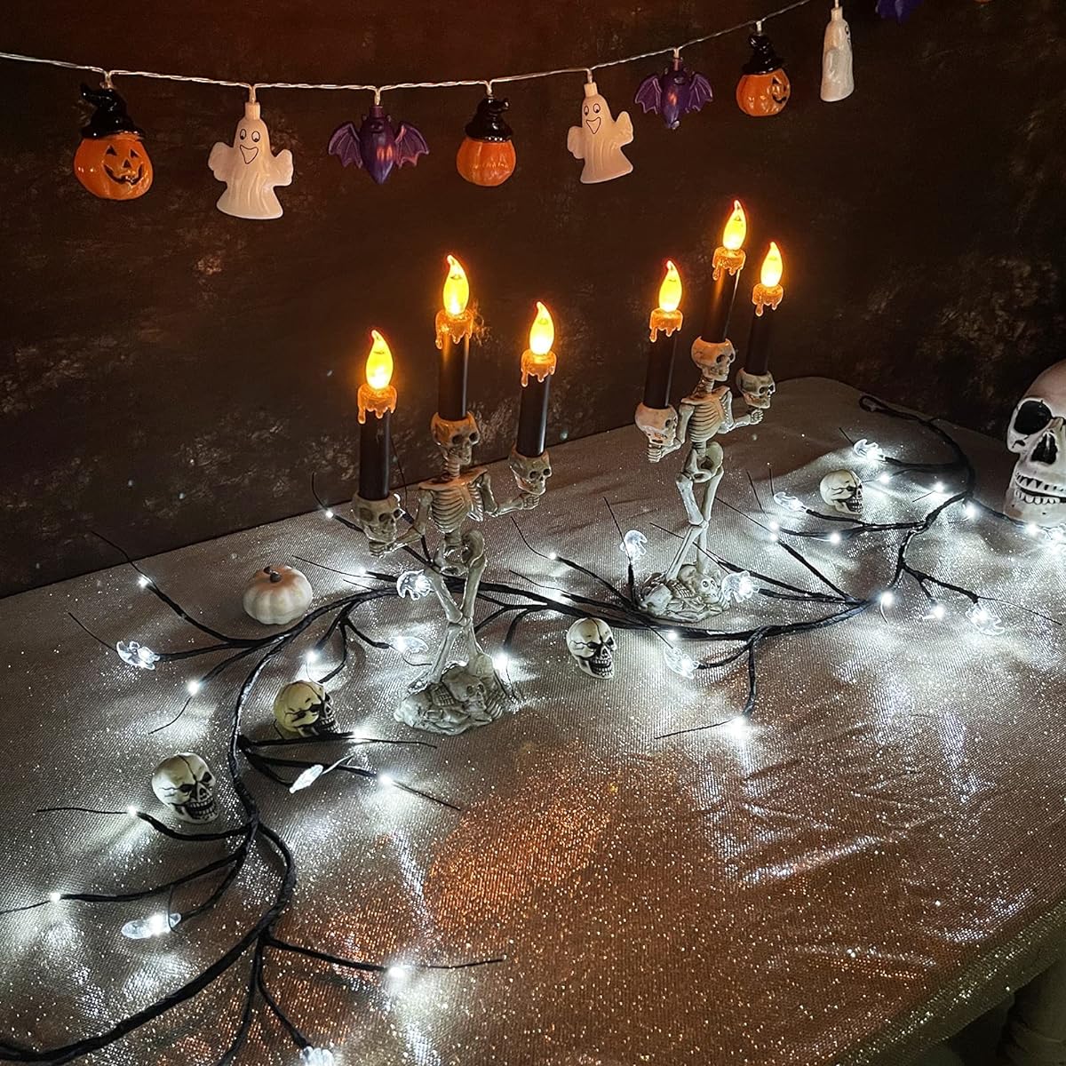 TURNMEON 6ft 45 LED Willow Vine Twigs Halloween Lights Decorations with Timer, 15pcs Ghost Lights, 30pcs LEDs, 8 Modes, Waterproof, Battery Operated Twigs Garland for Wall, Bedroom, Living Room, Fireplace