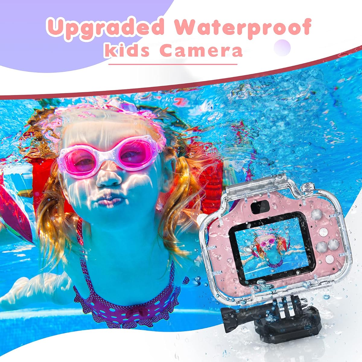 Gifts for Girls Age 6 7 8 9 10 Yoophane Kids Waterproof Camera Christmas Birthday Gift Toddler Action Camera Toys for Girls Ages 3-12 Underwater Video Recorder with 32GB SD Card (Pink)