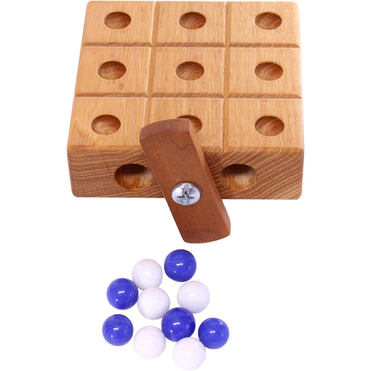 AmishToyBox.com Wooden Marble Tic-Tac-Toe Game with Built-In Marble Storage (Oak Board with Cherry Lid)