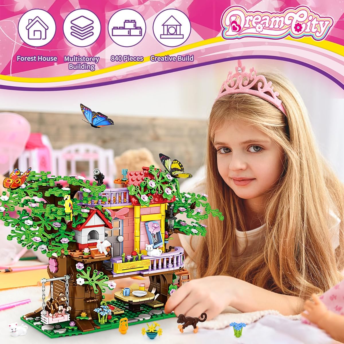 WINGIFT 840 Pieces Treehouse Building Set Girls Creative Forest House Building Blocks Kit STEM Friendship Treehouse Swing Animal Flower Birthday Gift for Kids Girls Boys Ages 6 7+