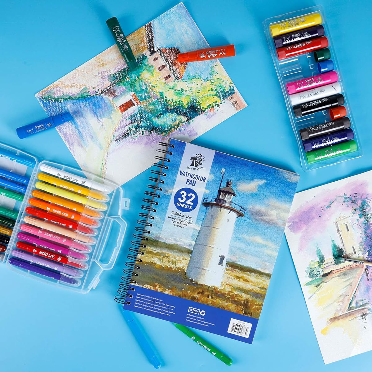 TBC The Best Crafts Watercolor Paper Pad 32 Sheets Each (9 12 Inch) Acid Free Cold Pressed Paint Pencils Inks Acrylic Paints