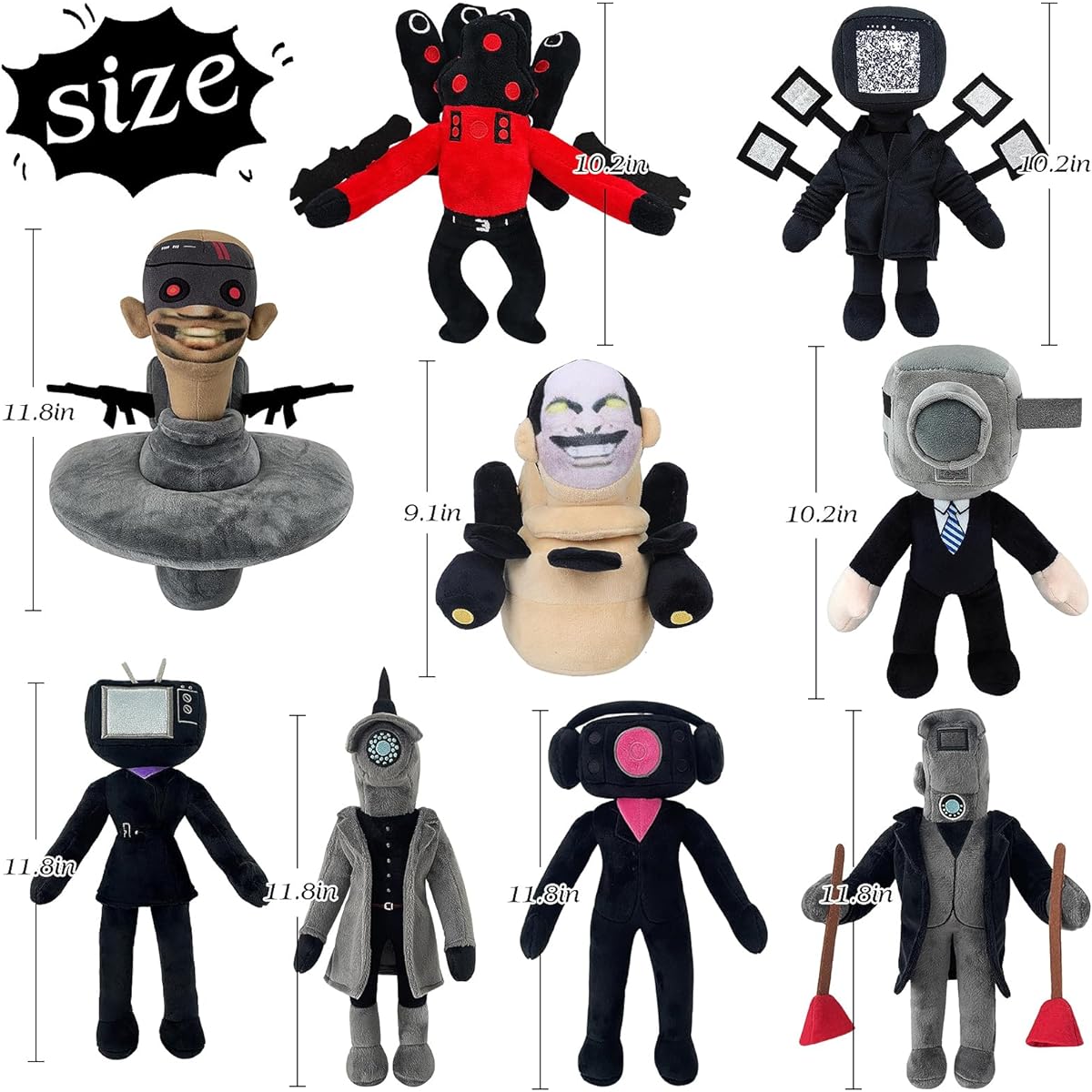 Qabfwe Toilet Plush Toys 11" Cameraman Plush Toy Speakerman Stuffed Animal Plush Doll Christmas Vacation Stocking Stuffers Gift Ideas (18 Pieces)