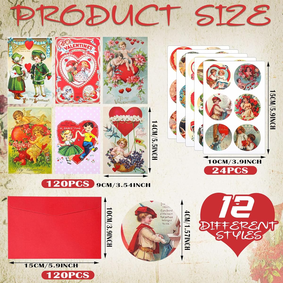 Dispowreath 120 Pack Bulk Vintage Valentine's Day Greeting Cards with Envelopes, Retro Happy Valentine's Day Stickers, Victorian Valentine Cards for Classroom Exchange, Wedding, Anniversary, Party