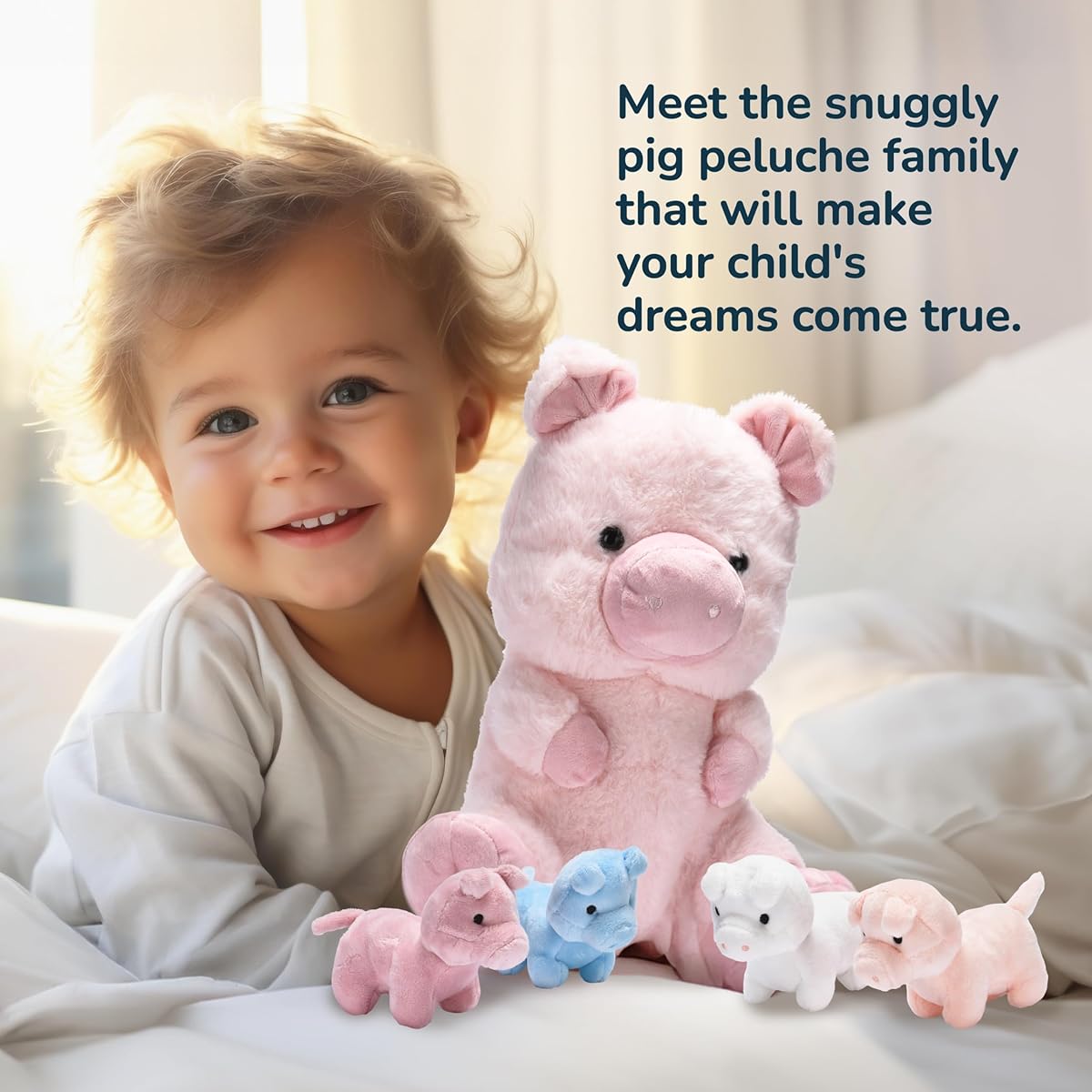 Snug A Babies Pig Stuffed Animal - Mommy Pig Stuffed Animal with 4 Baby plushie Piggies, Fluffy Farm Animal Toy- Squishy Guinea Piglet Stuffed Animal Gift for Kids - Ideal Gifts for Girls