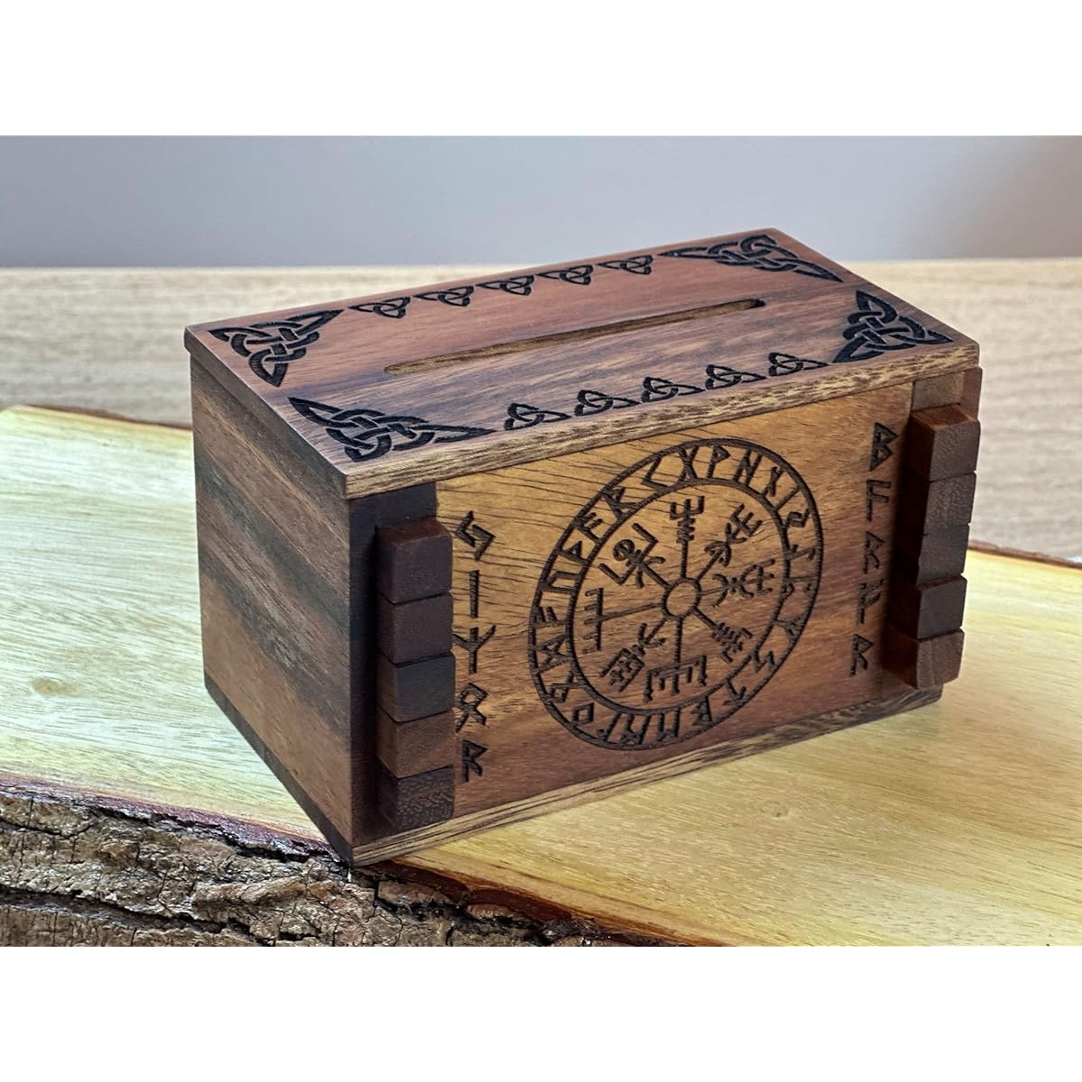 Enigma Viking Secret Puzzle Box - Money and Gift Card Holder Wood IQ Trick Lock with Hidden Compartment Brain Teaser