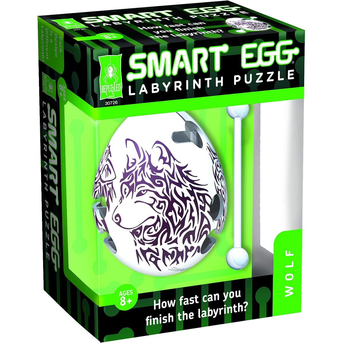 Bepuzzled Wolf 1 Layer Smart Egg Labyrinth Puzzle Maze for Ages 8+ - White (Level 2) Great Easter Egg Hunt Gift