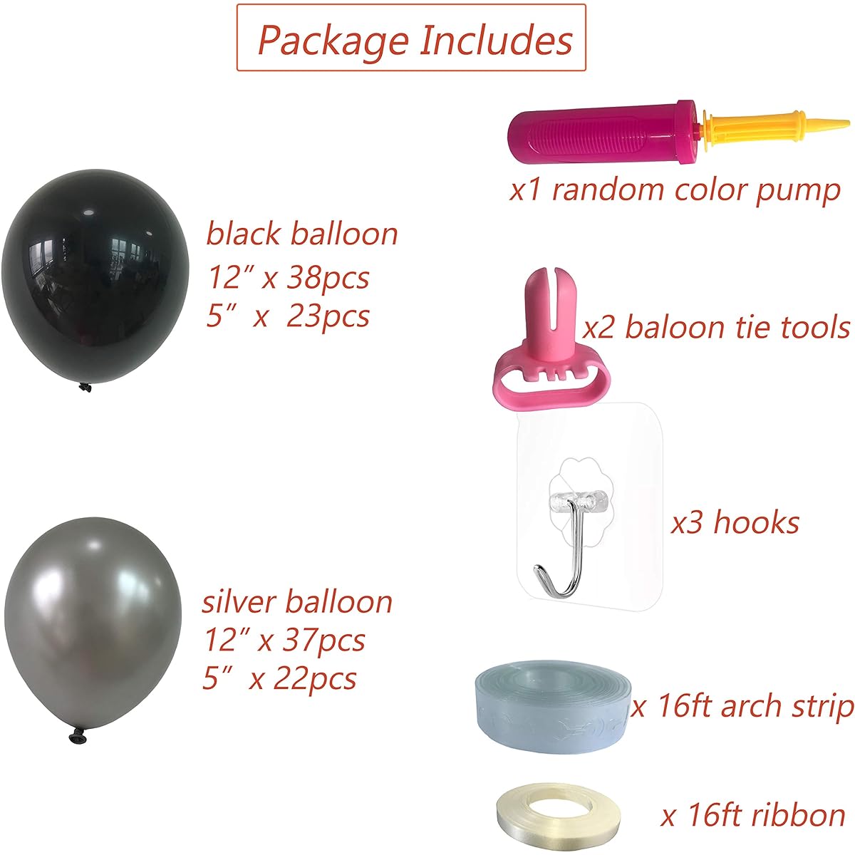 Tellpet Balloon Arch Garland Kit, 120pcs Silver and Black Latex Balloons with Balloon Pump