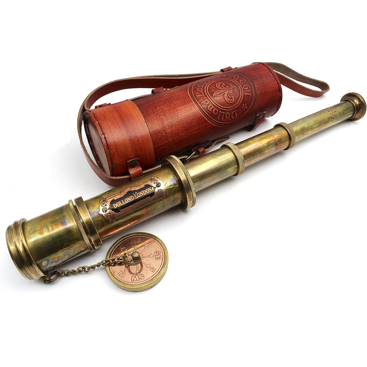 OCEAN REPLICAS 16" Antique Commando Telescope/Spyglass Replica in Leather Box