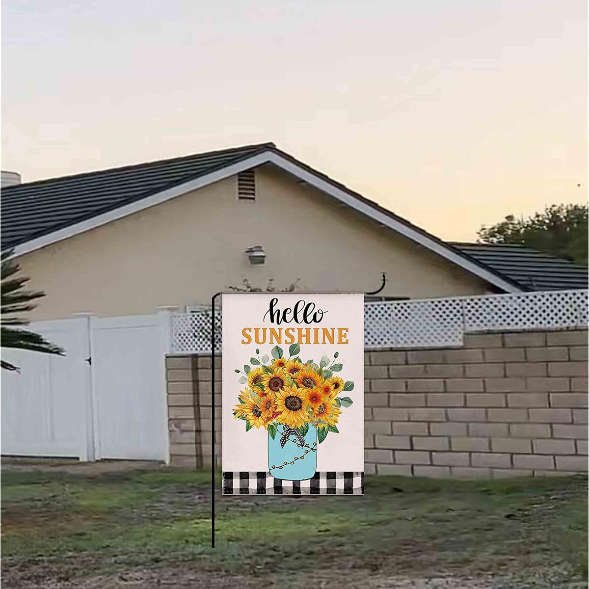 KROMNOUR Hello Sunshine Sunflower Garden Flag Spring Summer Flower Small Garden Flag Double Sided Seasonal Holiday Gift Lawn Outdoor Decor 12.5x18 Inch