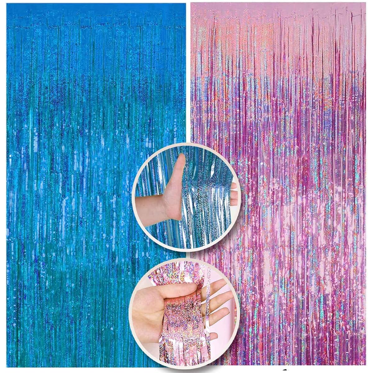 Neon Clear Fringe Curtains 2 Pack 3.28ft x 6.56ft Neon Clear Foil Backdrop Tinsel Curtains Neon Clear Metallic Door Streamer Photo Booth Wedding Graduation Birthday Christmas Event Party Supplies