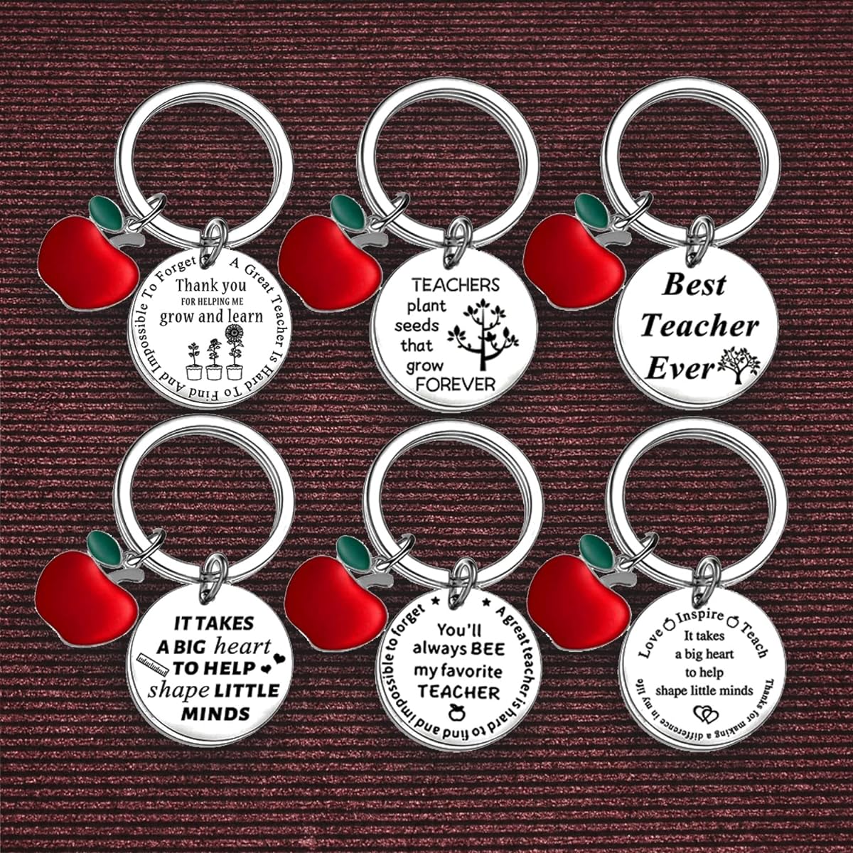 6 Piece Teacher Keyring Gift Set for Women Men Birthday Teacher's Day Appreciation Graduation Gift Thank You Teacher Keychain