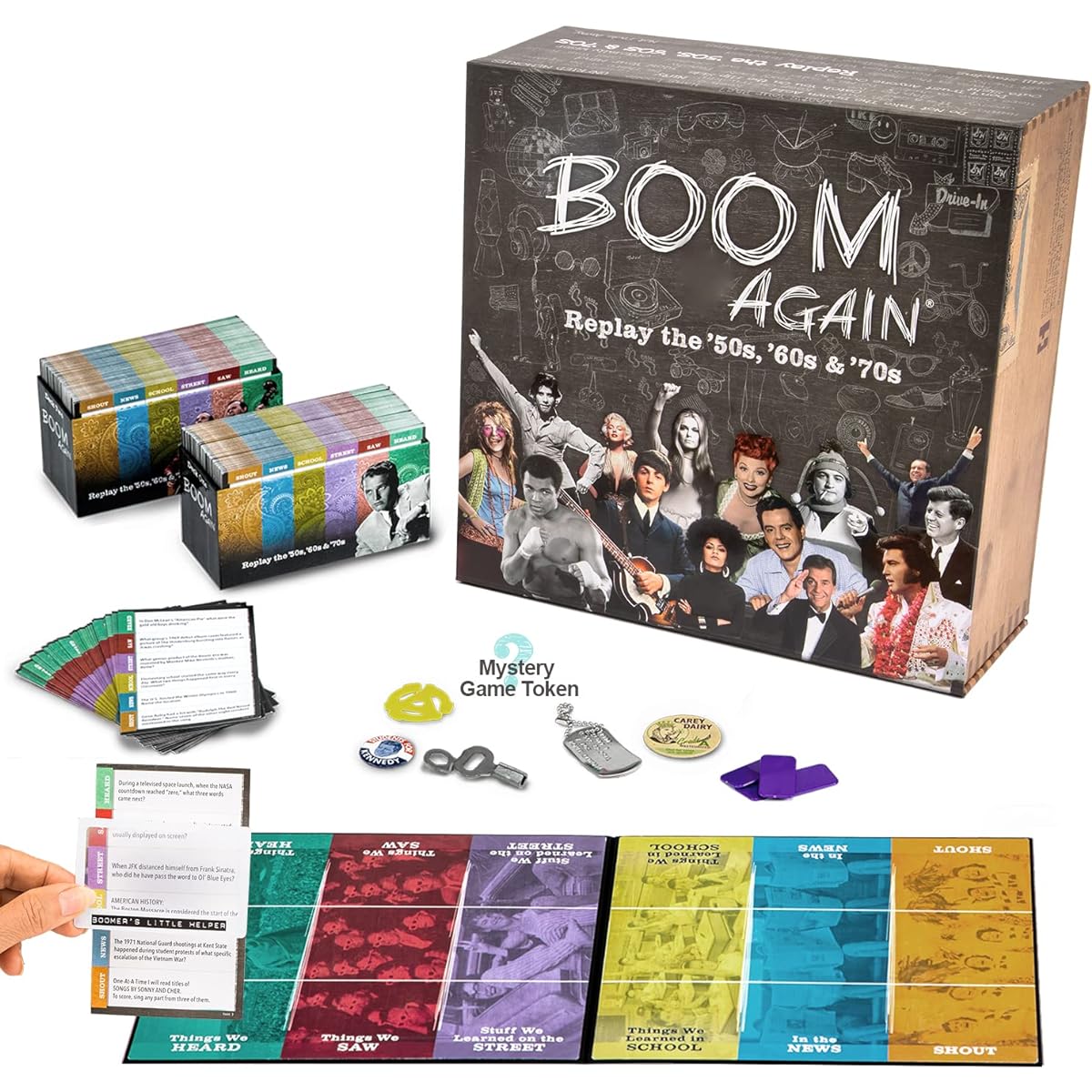 Boom Again Board Game | 50s, 60s, 70s Pop Culture & Music Trivia Game | Best Party Game for Baby Boomers & Seniors for Friends/Parents/Grandparents