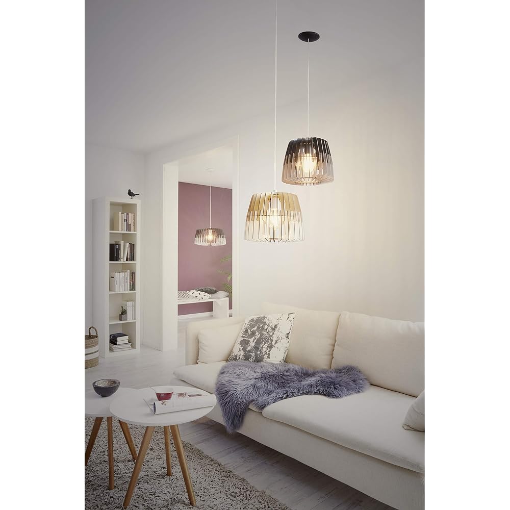 EGLO LED Pendant Light Stylish Scandinavian Wooden Classic ARTANA 47.7cm 204431J Interior Lighting Living Dining Cafe Wood/White