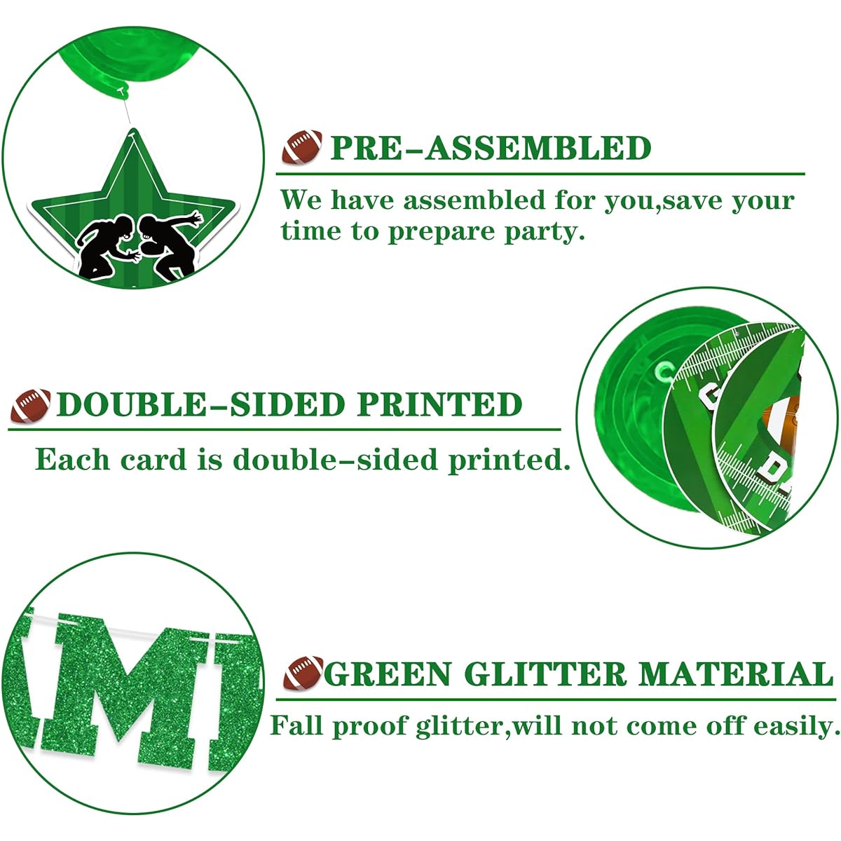 Football Party Decorations Supplies No DIY Required Super Bowl Party Decorations Set 1 Game Time 1 Touchdown Banner 1 Pennant Banner 6 Hanging Swirls Super Bowl Sunday Sports Game Party Supplies