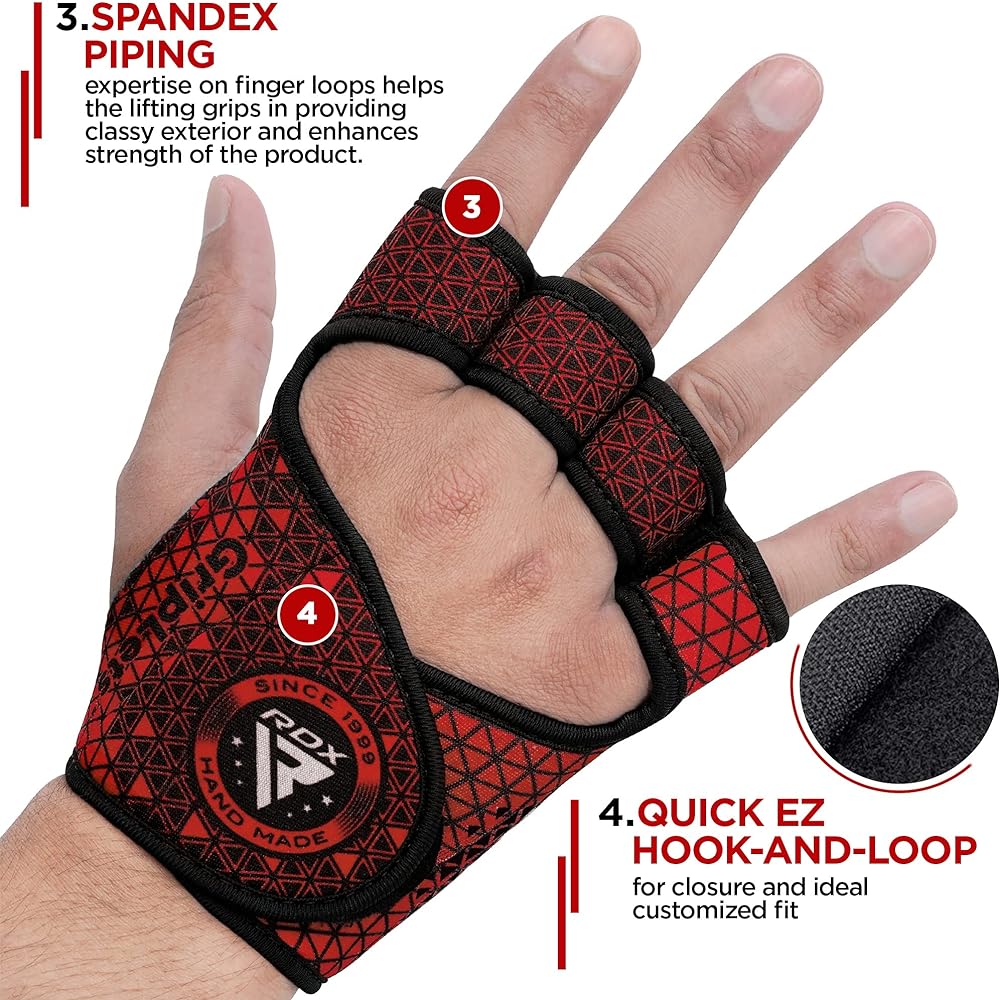 RDX Weightlifting Gloves Non-Slip Neoprene Gym Powerlifting Fitness Strength Training Bodybuilding Workout (Red, L/XL)